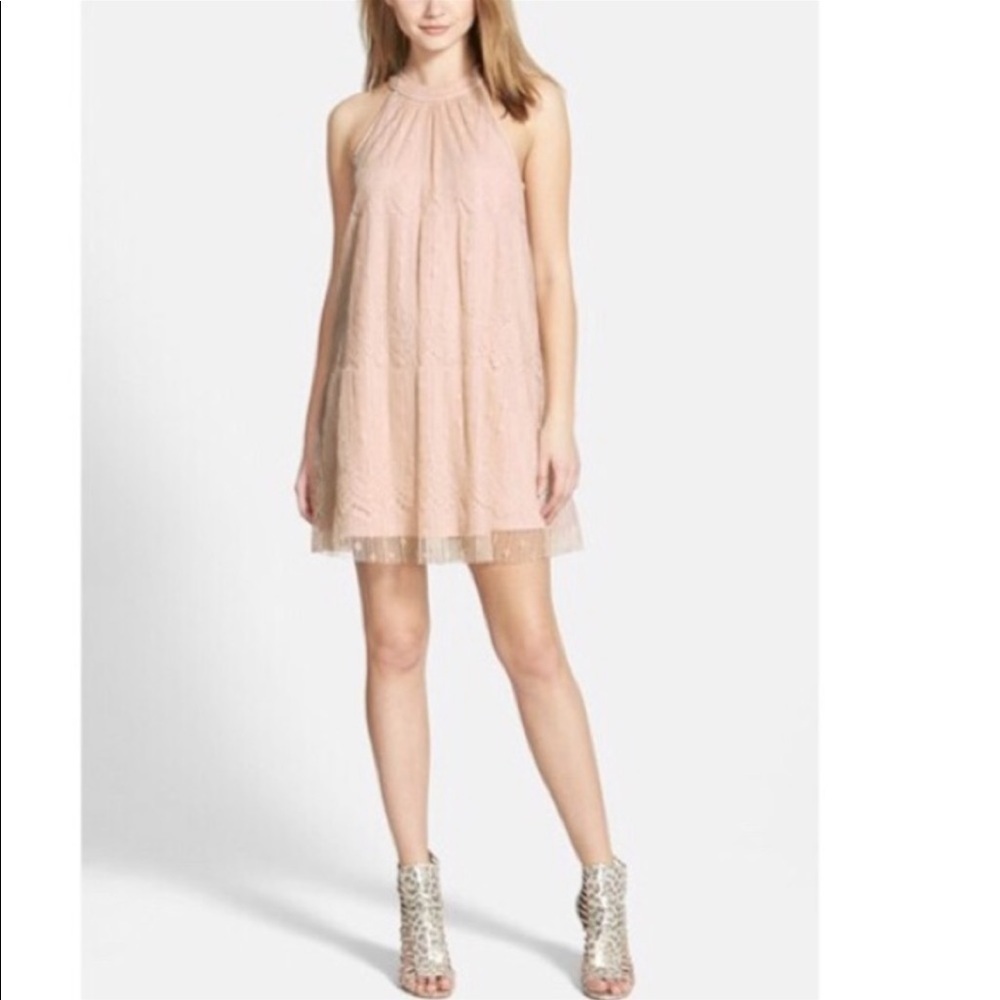 Astr Blush Halter Lace Mini Dress
